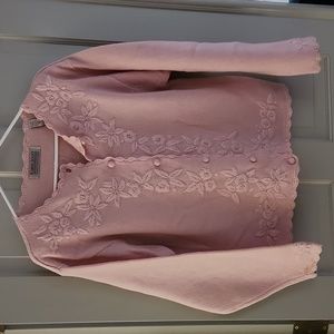 Vintage Sweater with Scallop Edge and Hand Embroidered Detail